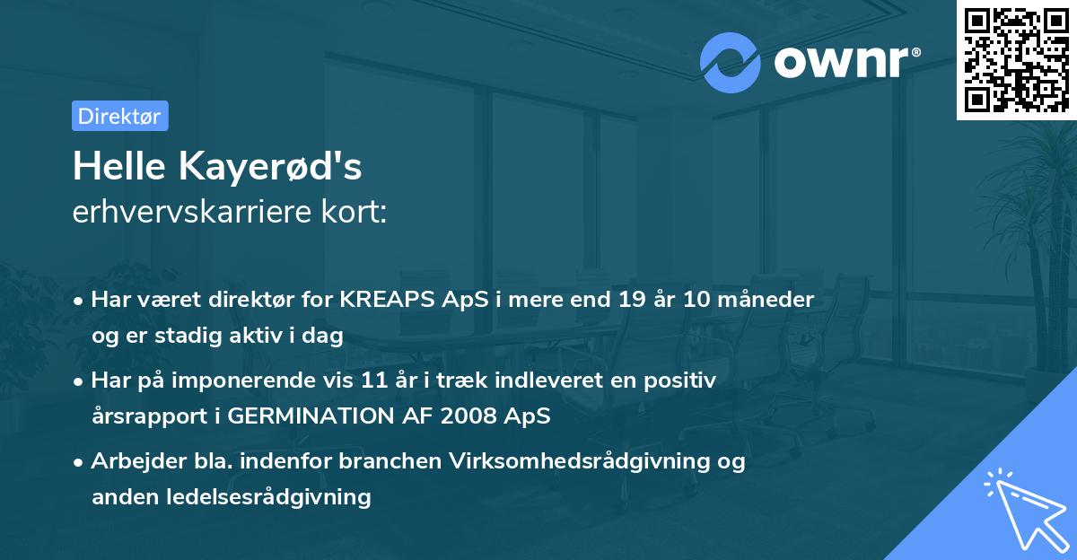Helle Kayerød's erhvervskarriere kort