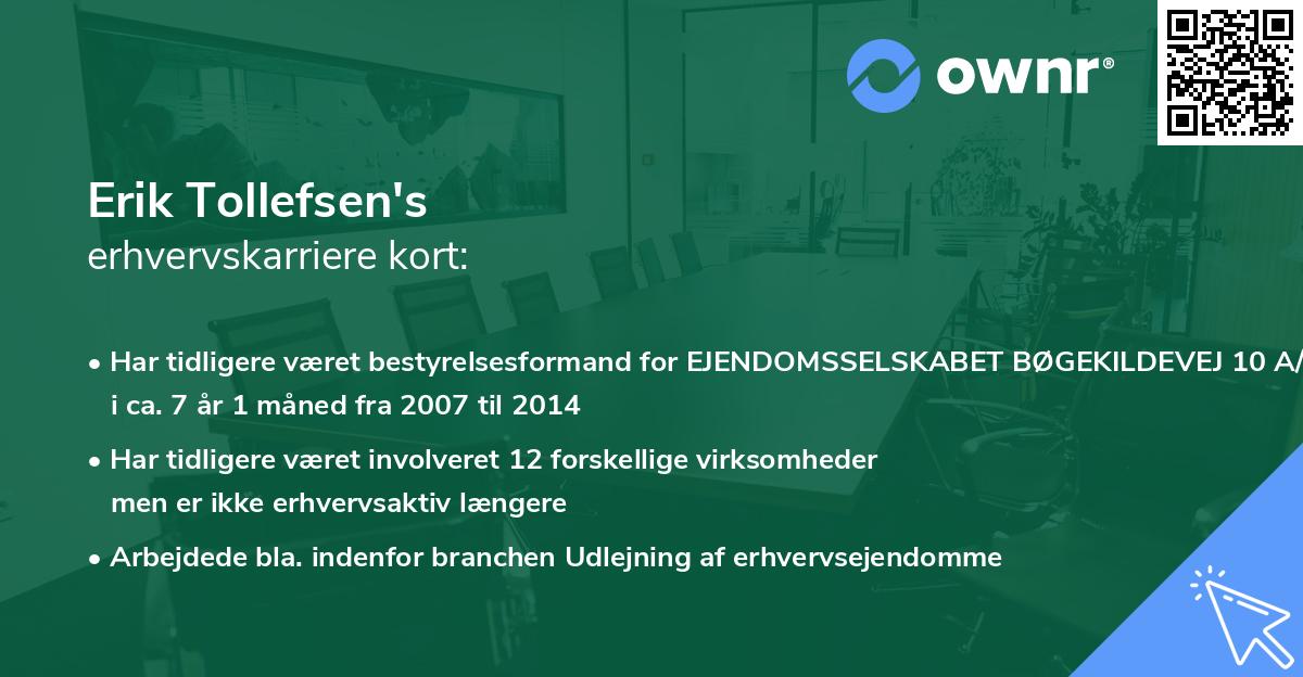 Erik Tollefsen's erhvervskarriere kort
