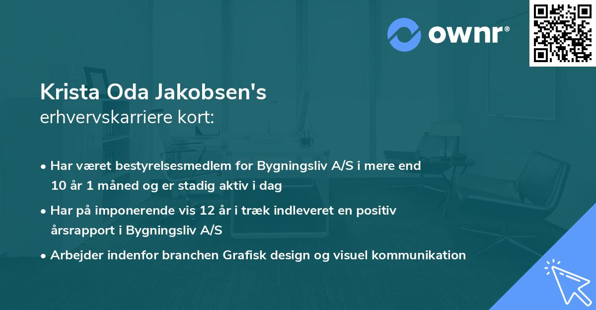 Krista Oda Jakobsen's erhvervskarriere kort