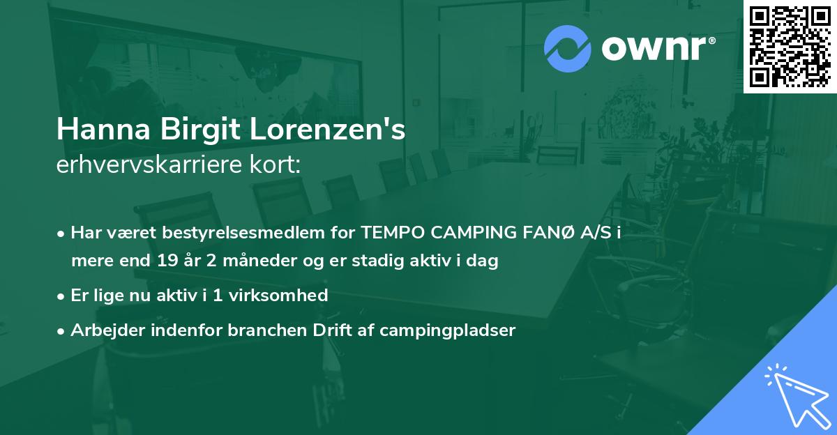 Hanna Birgit Lorenzen's erhvervskarriere kort