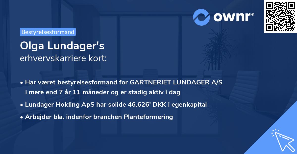 Olga Lundager's erhvervskarriere kort