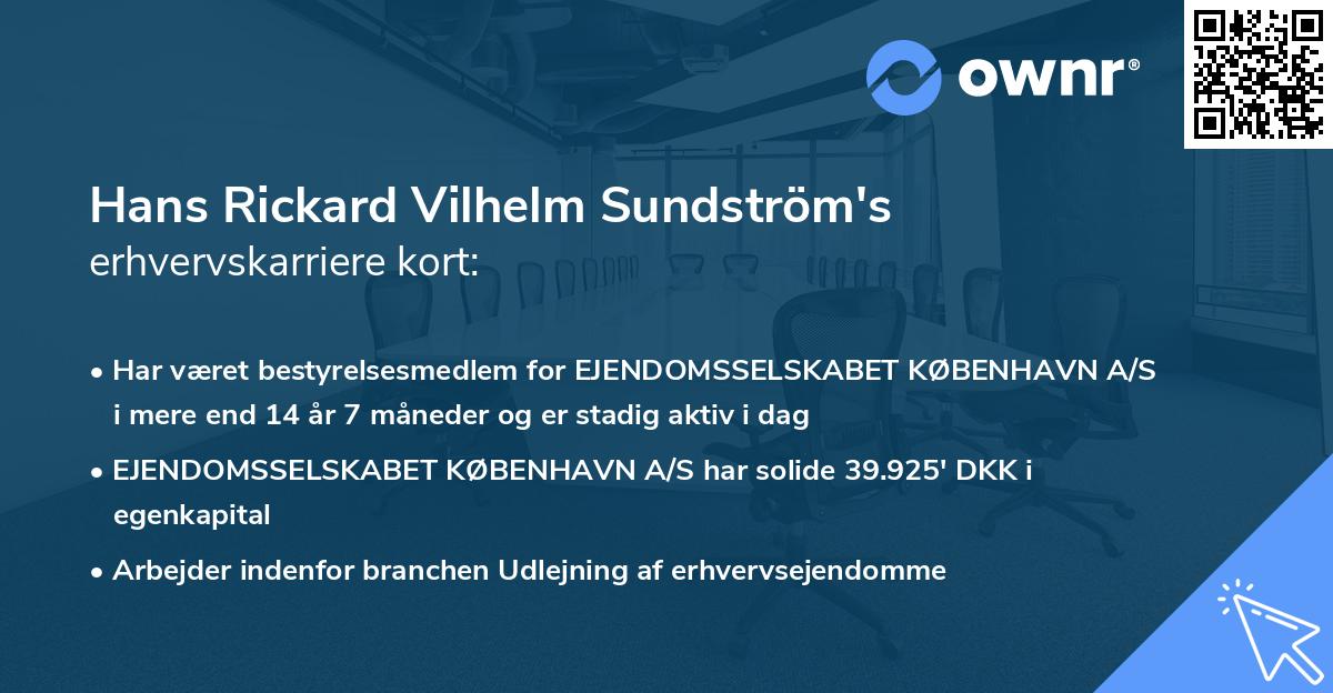 Hans Rickard Vilhelm Sundström's erhvervskarriere kort