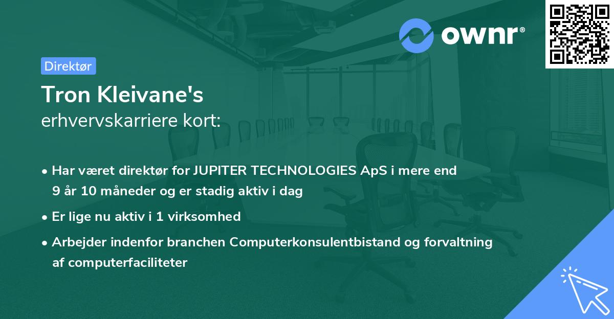 Tron Kleivane's erhvervskarriere kort