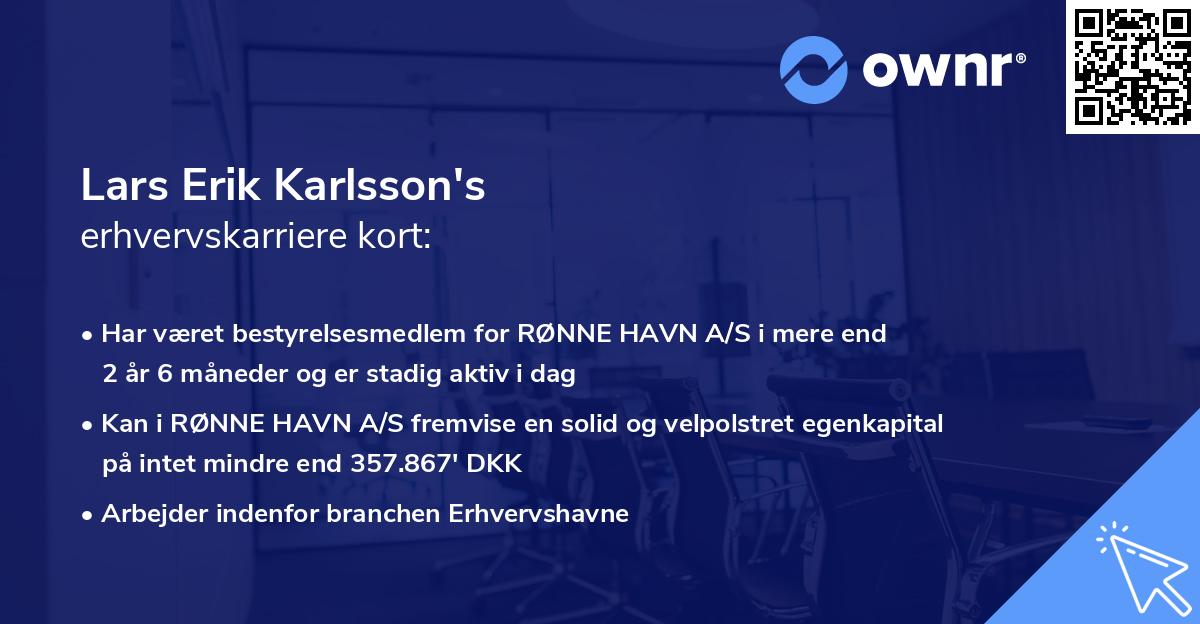 Lars Erik Karlsson's erhvervskarriere kort