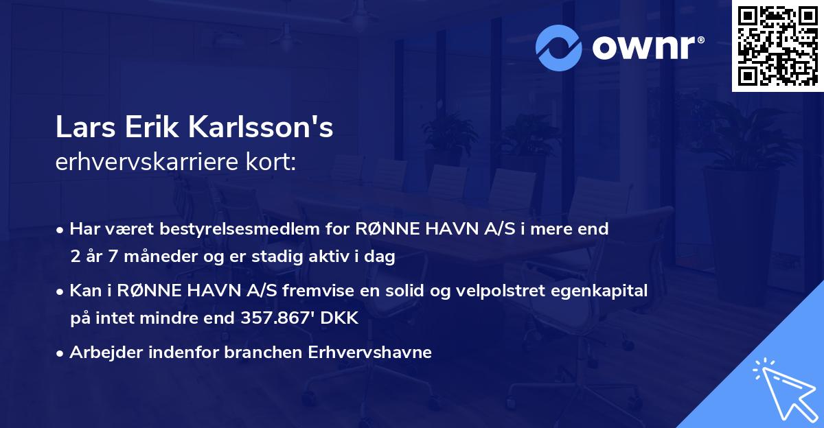 Lars Erik Karlsson's erhvervskarriere kort