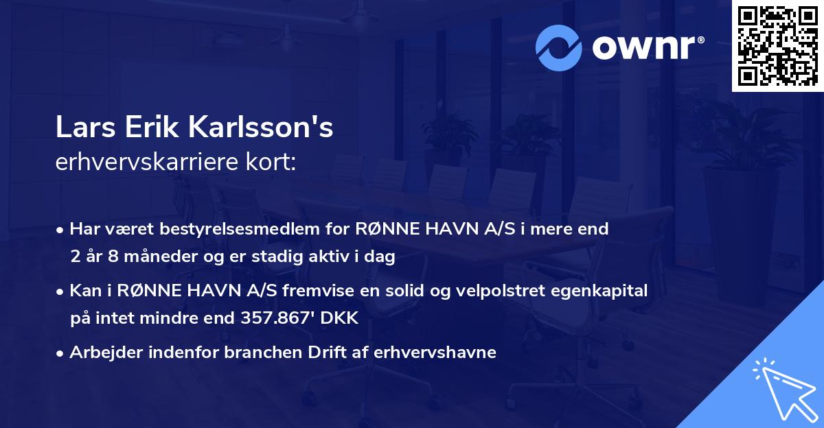 Lars Erik Karlsson's erhvervskarriere kort