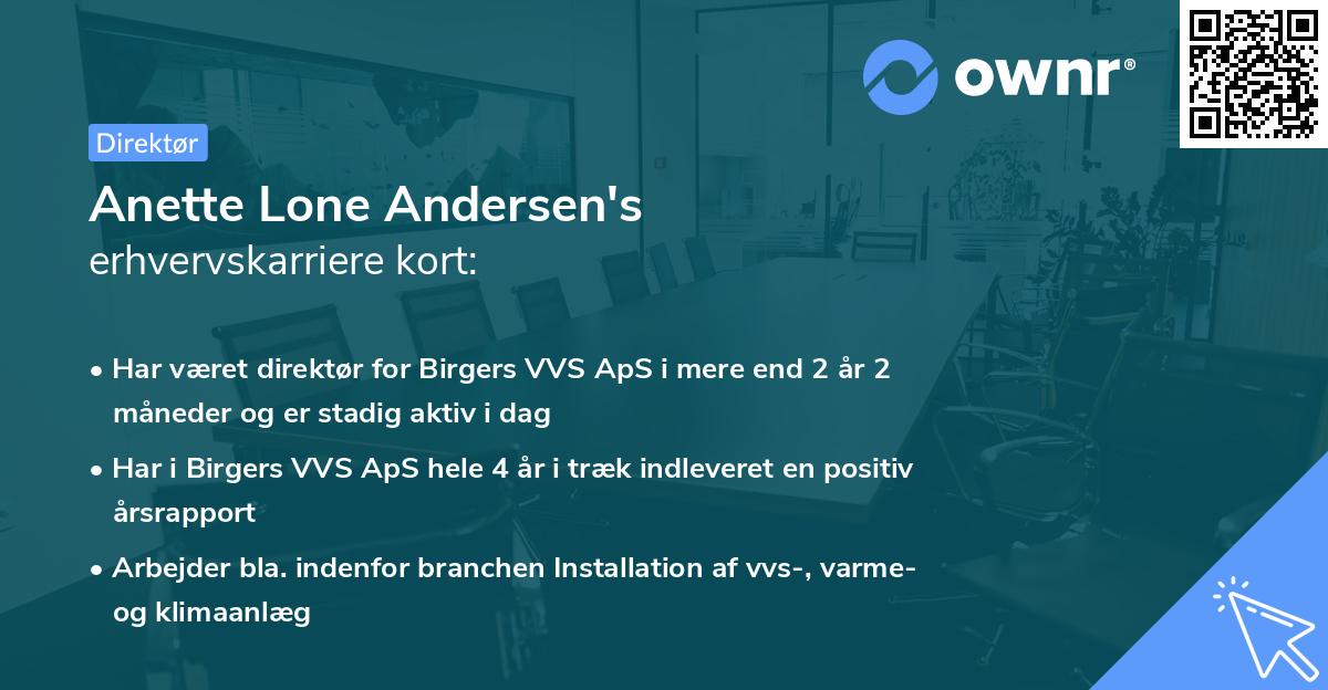 Anette Lone Andersen's erhvervskarriere kort