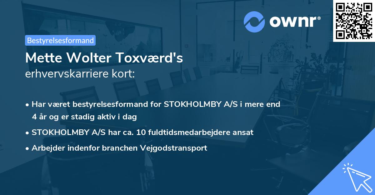 Mette Wolter Toxværd's erhvervskarriere kort