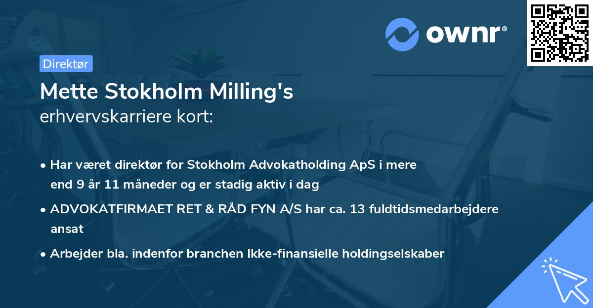 Mette Stokholm Milling's erhvervskarriere kort