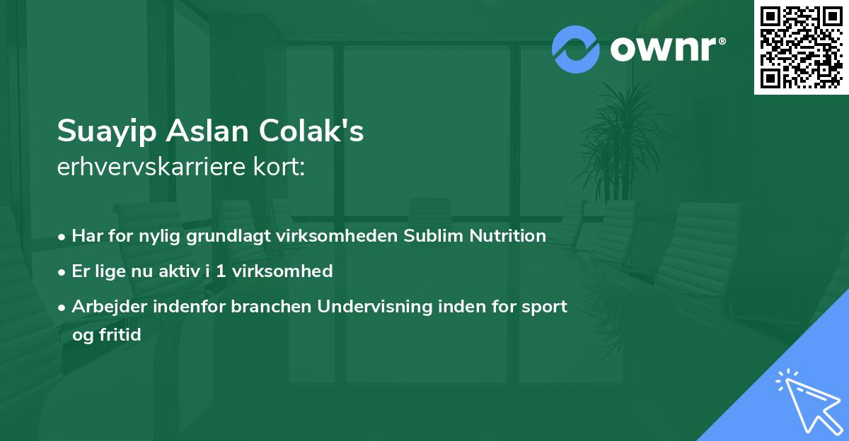 Suayip Aslan Colak's erhvervskarriere kort