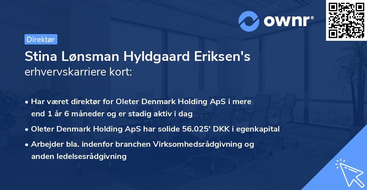 Stina Lønsman Hyldgaard Eriksen's erhvervskarriere kort