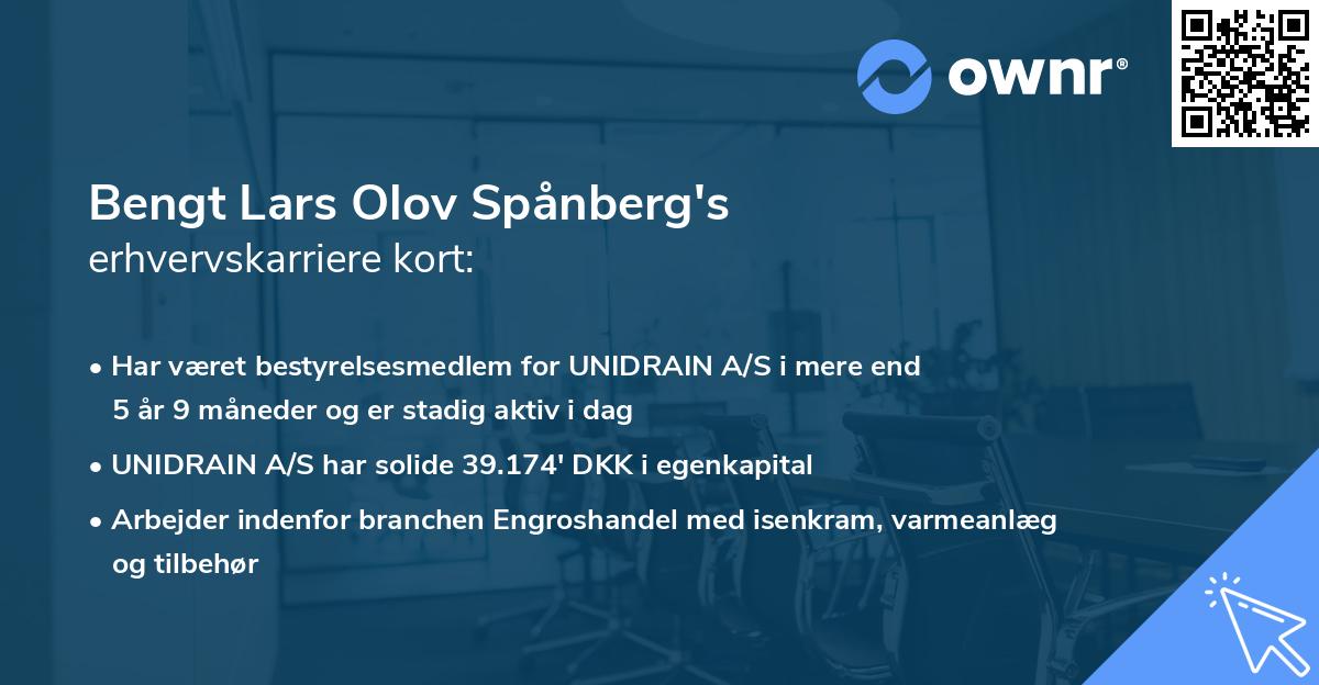 Bengt Lars Olov Spånberg's erhvervskarriere kort