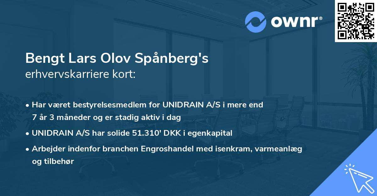 Bengt Lars Olov Spånberg's erhvervskarriere kort