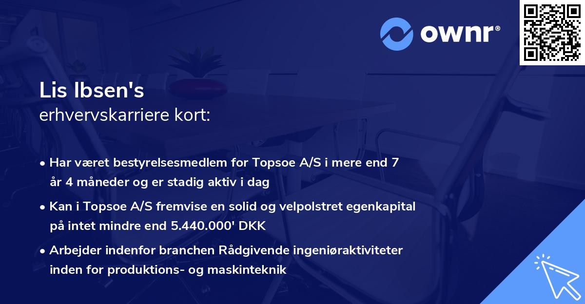 Lis Ibsen's erhvervskarriere kort