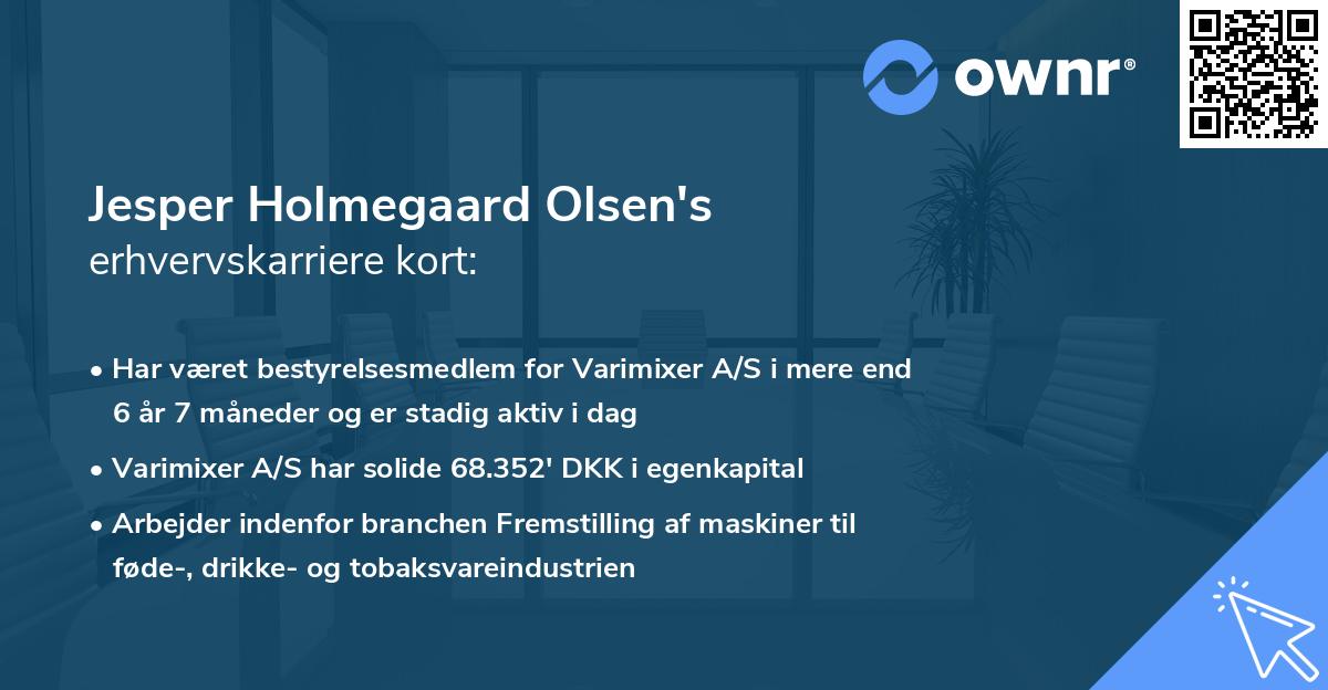 Jesper Holmegaard Olsen's erhvervskarriere kort