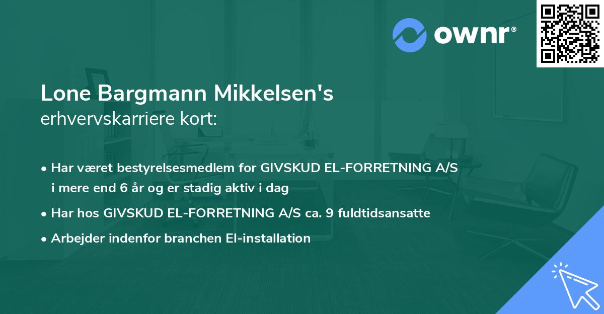 Lone Bargmann Mikkelsen's erhvervskarriere kort