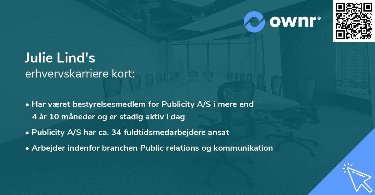 Julie Lind's erhvervskarriere kort