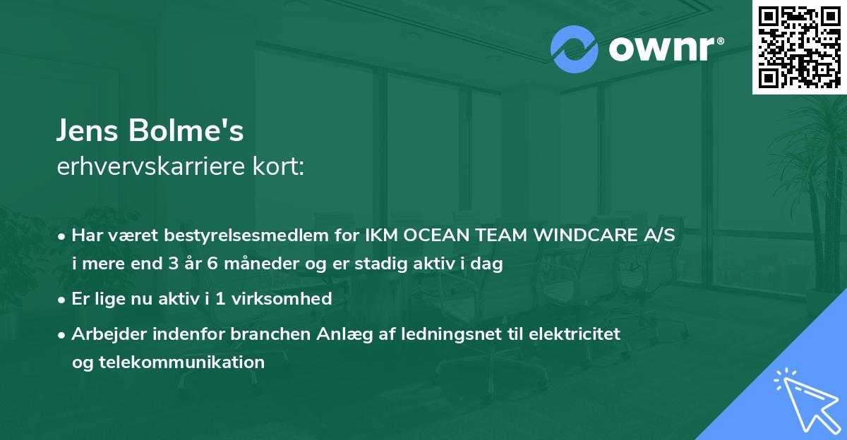 Jens Bolme's erhvervskarriere kort
