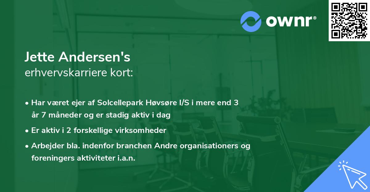 Jette Andersen's erhvervskarriere kort