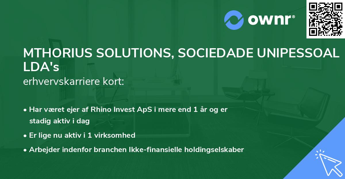 MTHORIUS SOLUTIONS, SOCIEDADE UNIPESSOAL LDA's erhvervskarriere kort