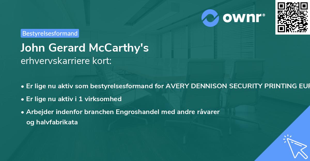 John Gerard McCarthy's erhvervskarriere kort