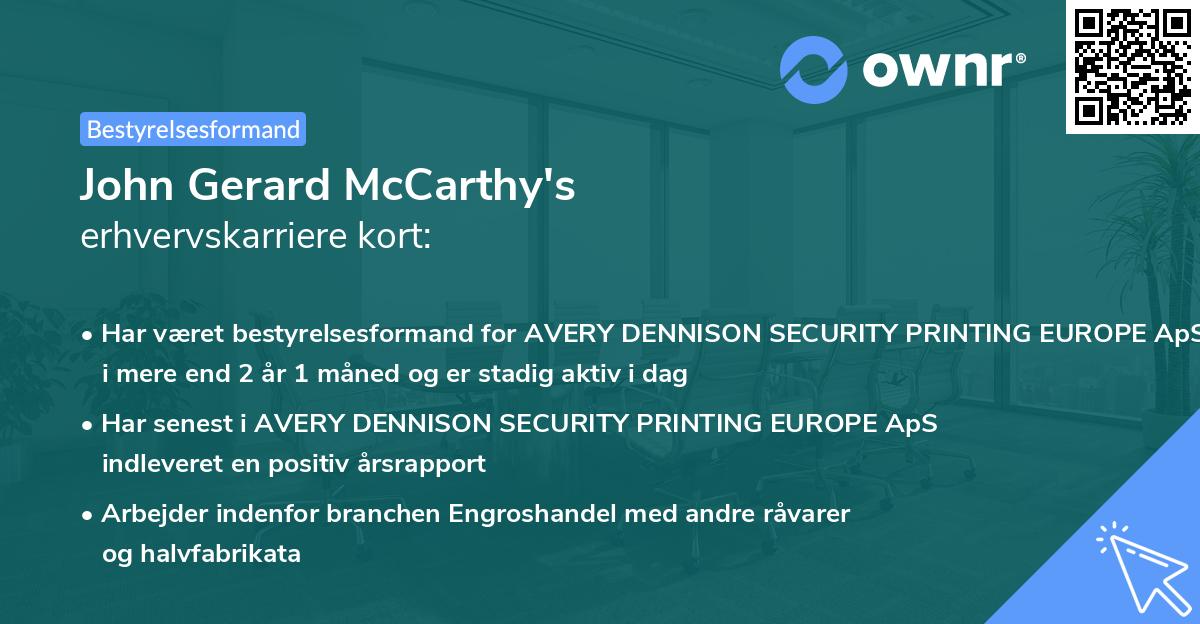 John Gerard McCarthy's erhvervskarriere kort