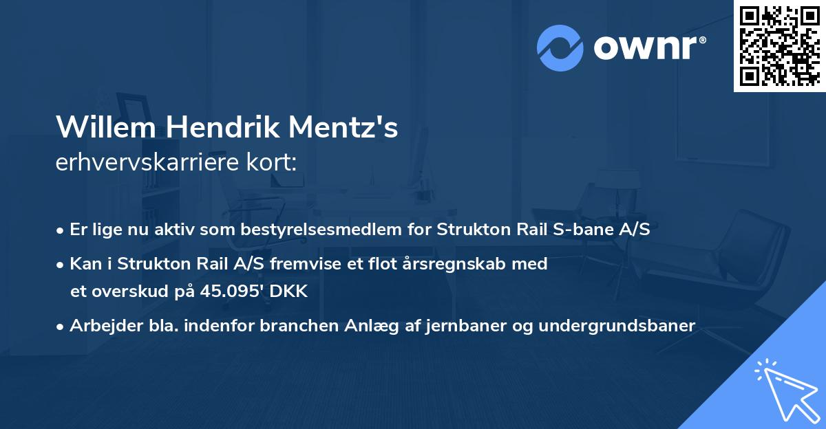 Willem Hendrik Mentz's erhvervskarriere kort