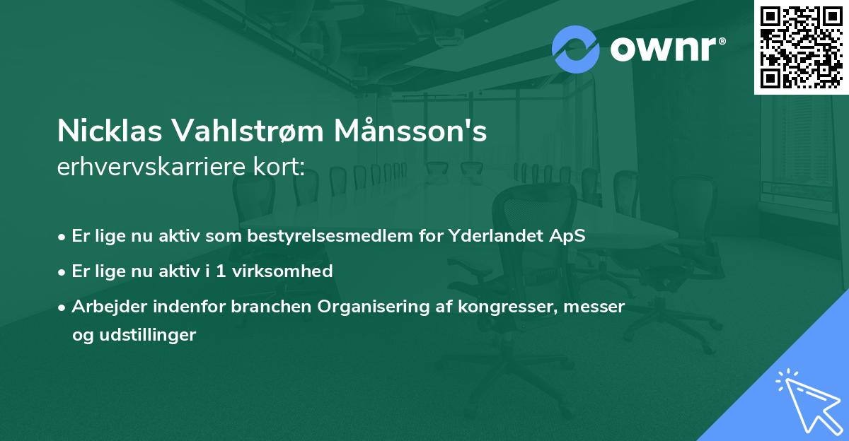 Nicklas Vahlstrøm Månsson's erhvervskarriere kort