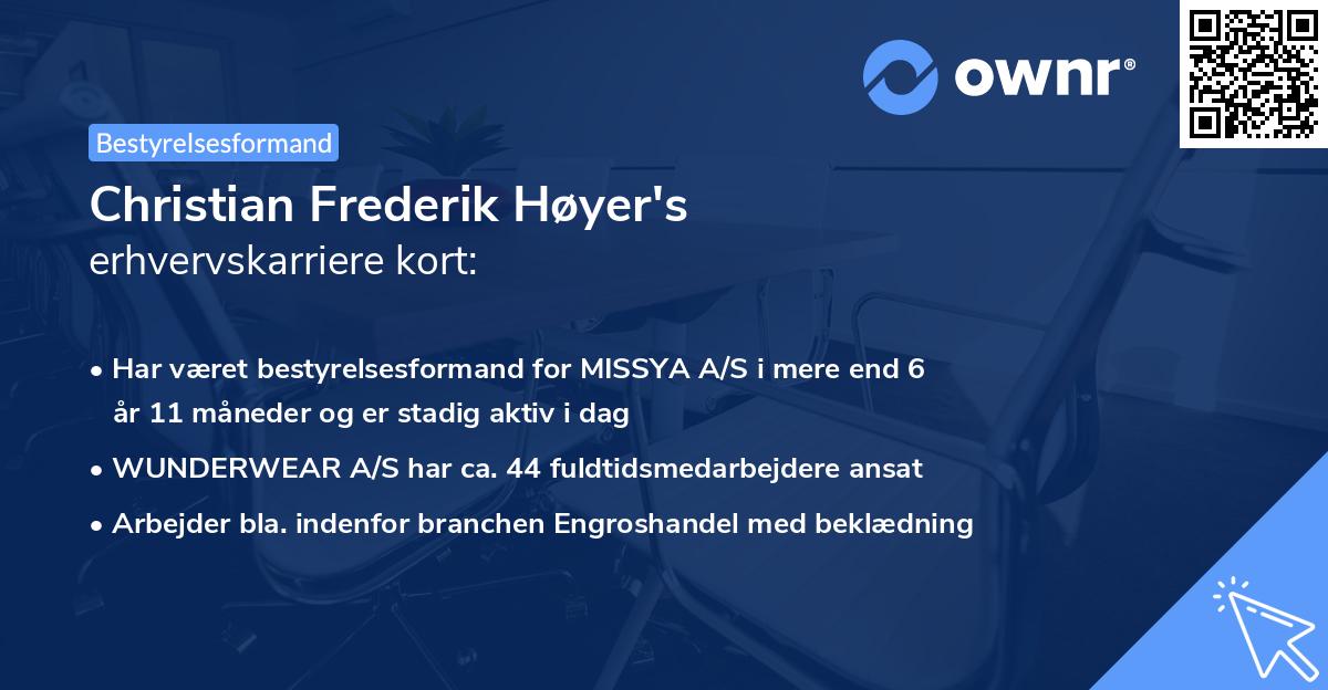 Christian Frederik Høyer's erhvervskarriere kort