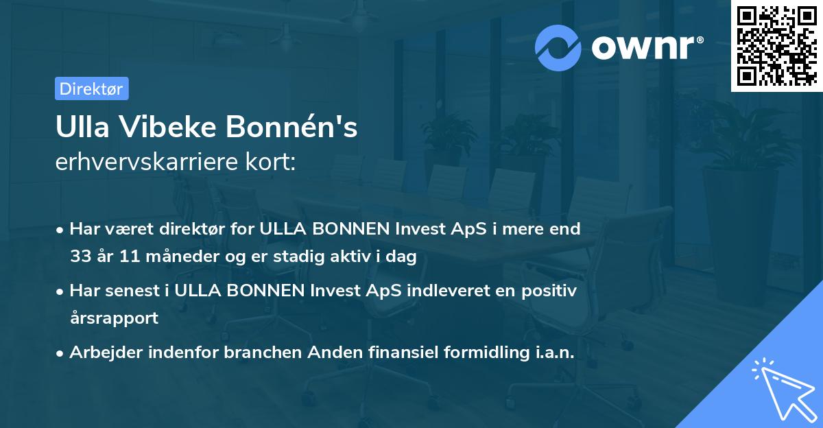 Ulla Vibeke Bonnén's erhvervskarriere kort