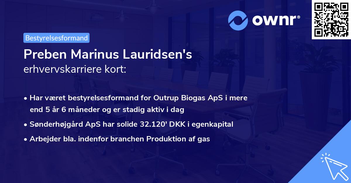Preben Marinus Lauridsen's erhvervskarriere kort
