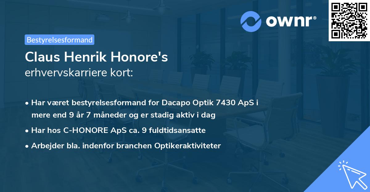 Claus Henrik Honore's erhvervskarriere kort