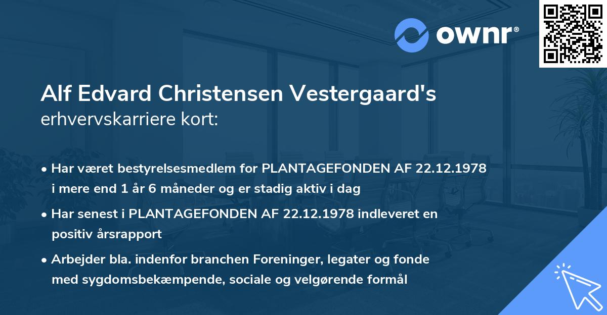 Alf Edvard Christensen Vestergaard's erhvervskarriere kort