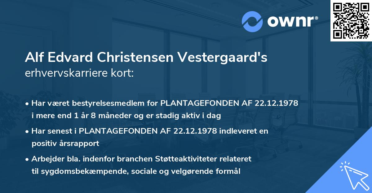 Alf Edvard Christensen Vestergaard's erhvervskarriere kort