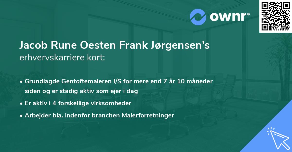 Jacob Rune Oesten Frank Jørgensen's erhvervskarriere kort