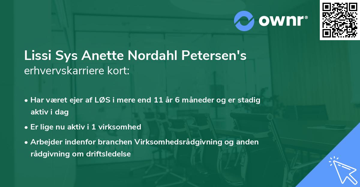 Lissi Sys Anette Nordahl Petersen's erhvervskarriere kort