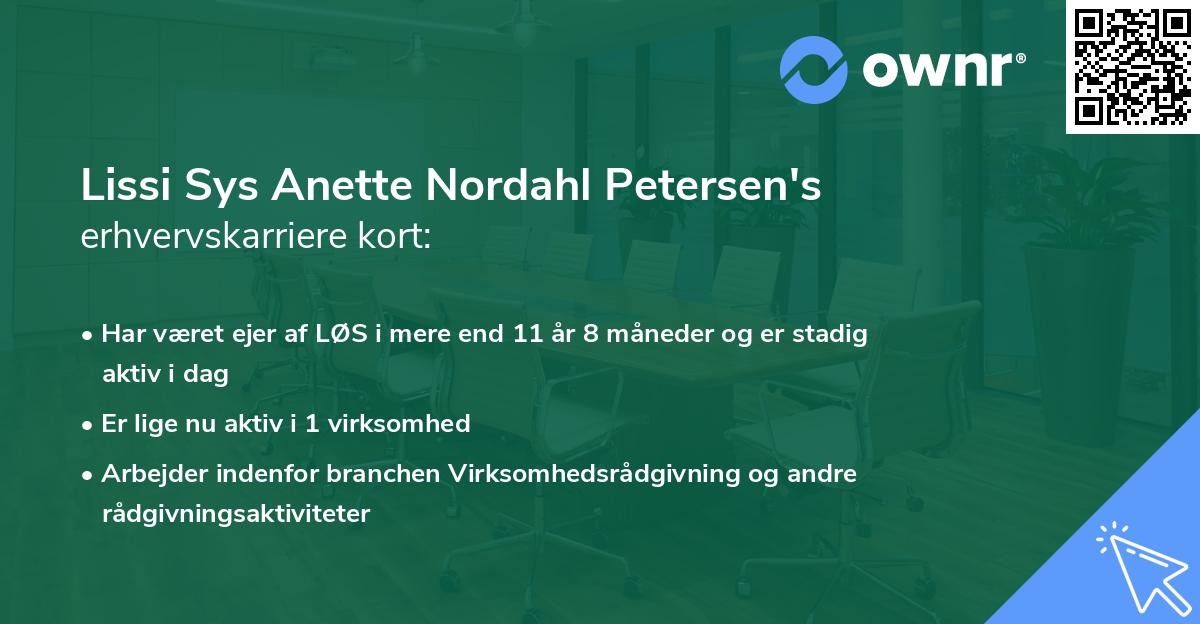 Lissi Sys Anette Nordahl Petersen's erhvervskarriere kort