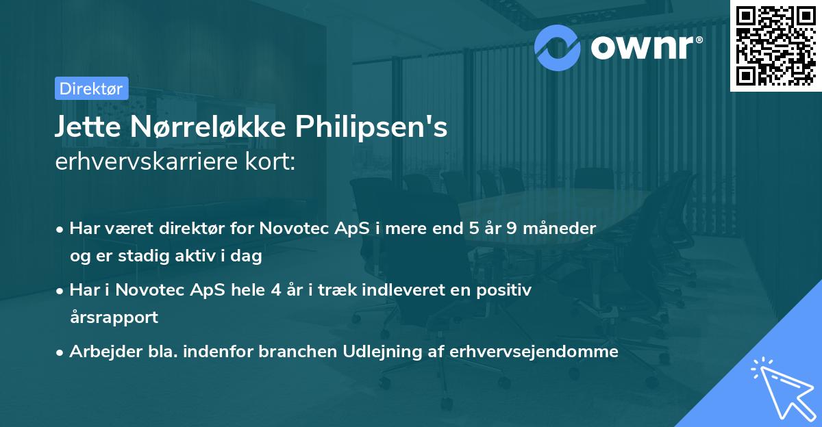 Jette Nørreløkke Philipsen's erhvervskarriere kort