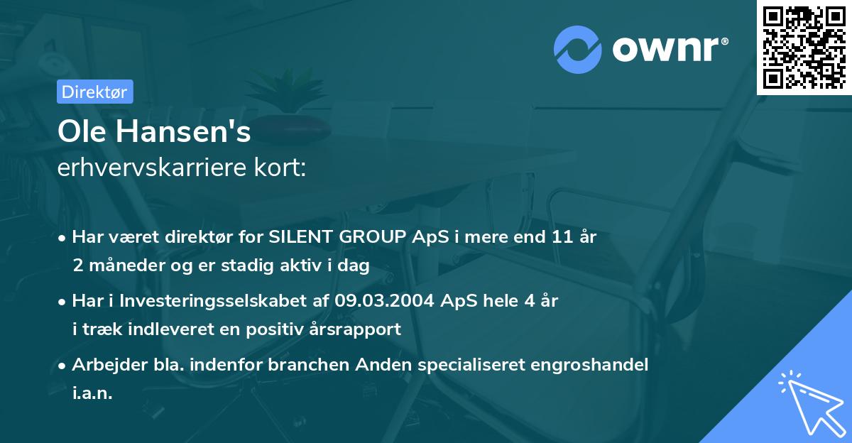 Ole Hansen's erhvervskarriere kort