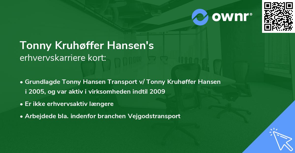 Tonny Kruhøffer Hansen's erhvervskarriere kort