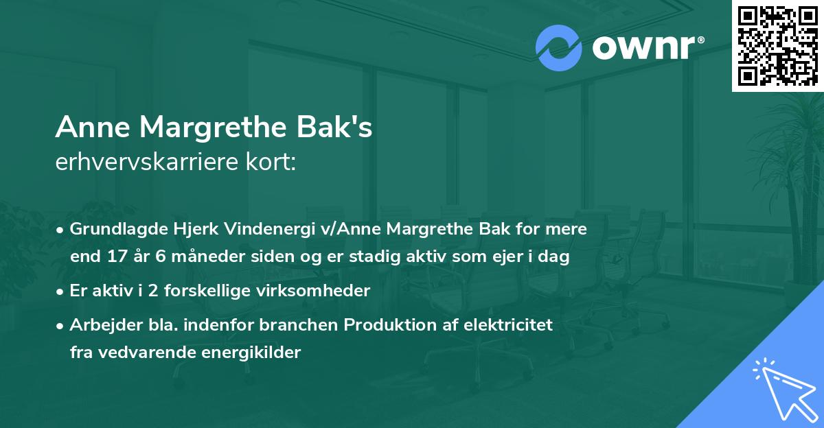 Anne Margrethe Bak's erhvervskarriere kort