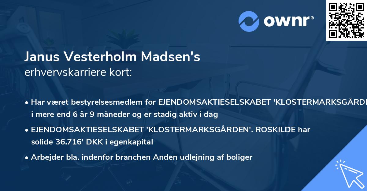 Janus Vesterholm Madsen's erhvervskarriere kort