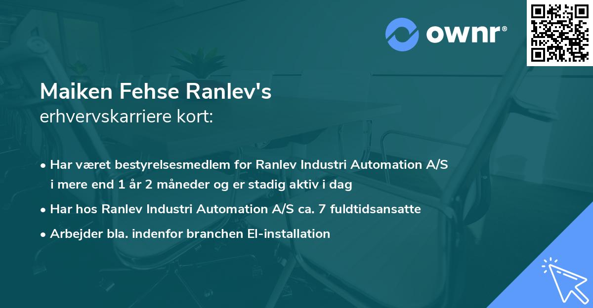 Maiken Fehse Ranlev's erhvervskarriere kort
