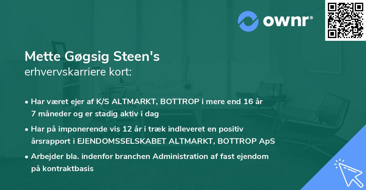 Mette Gøgsig Steen's erhvervskarriere kort