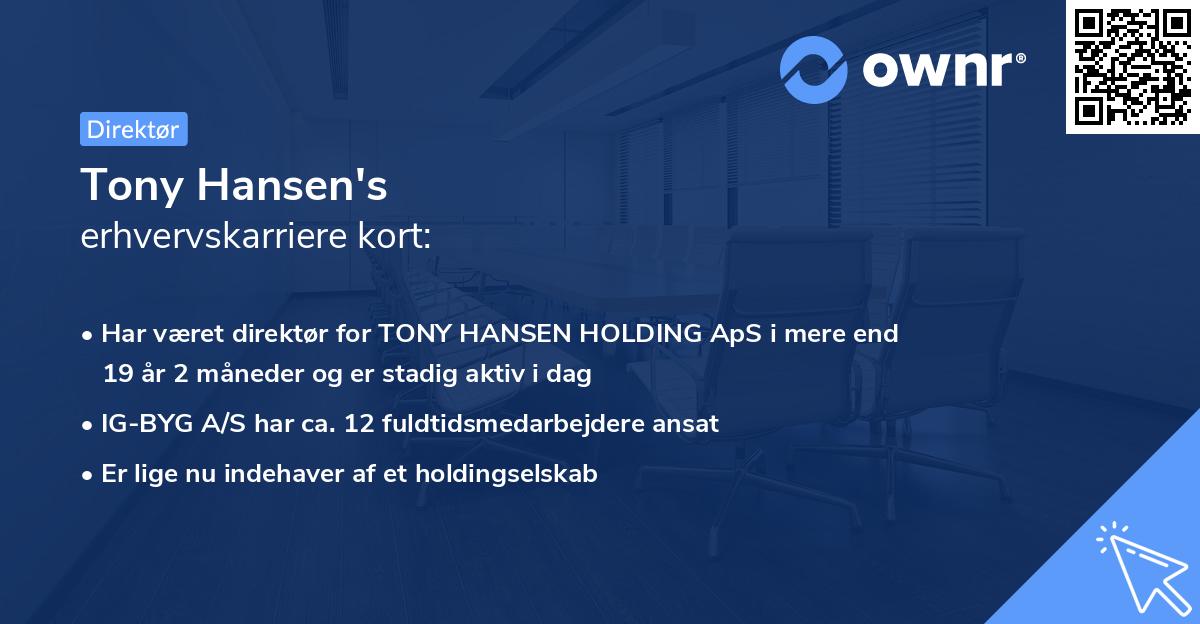 Tony Hansen's erhvervskarriere kort