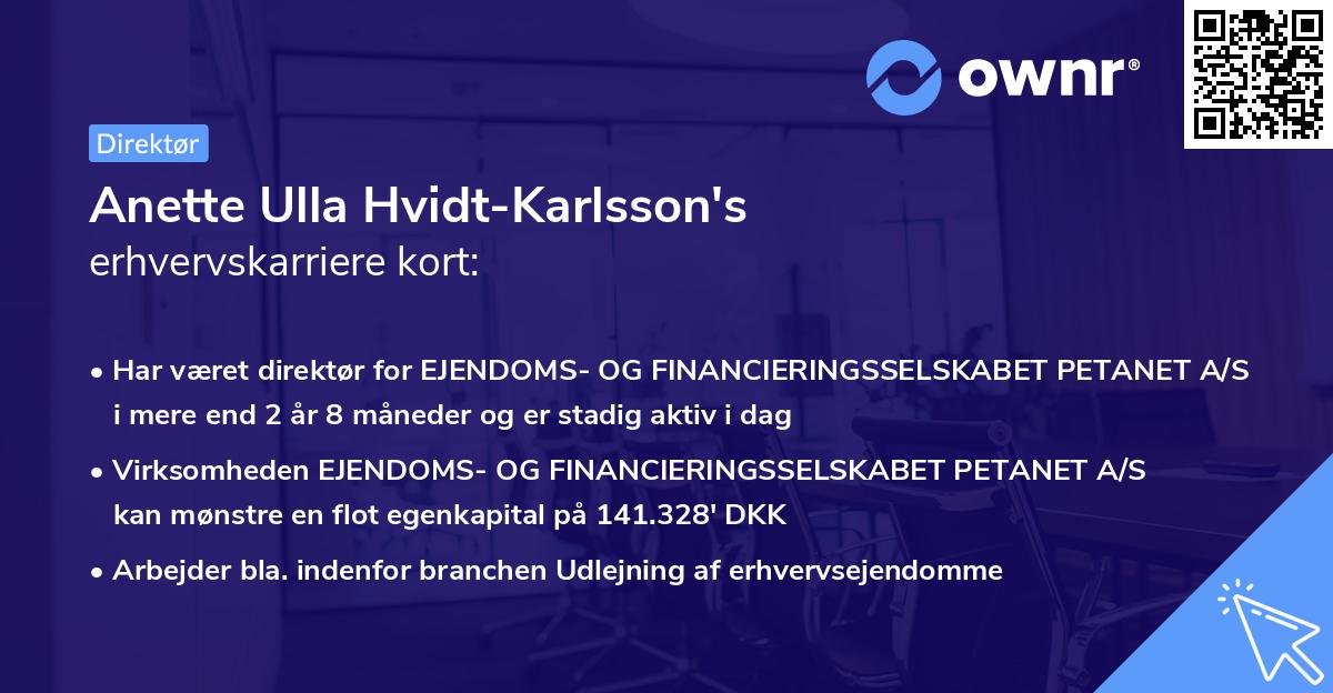 Anette Ulla Hvidt-Karlsson's erhvervskarriere kort