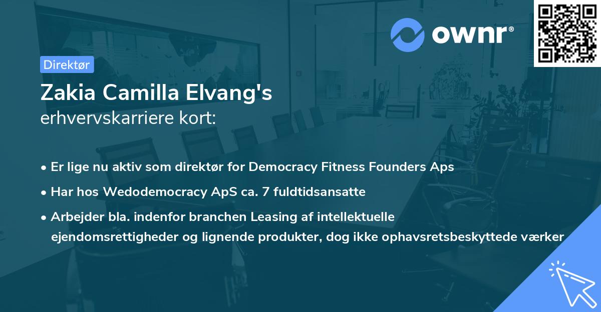 Zakia Camilla Elvang's erhvervskarriere kort