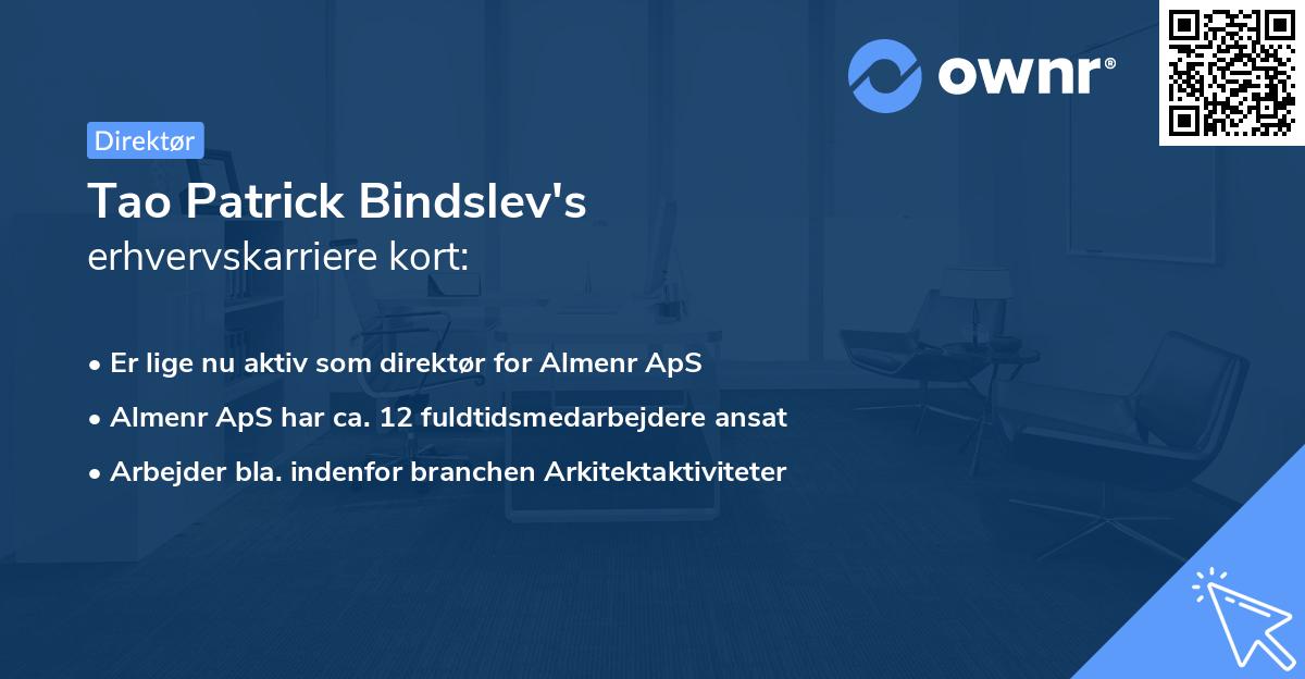 Tao Patrick Bindslev's erhvervskarriere kort