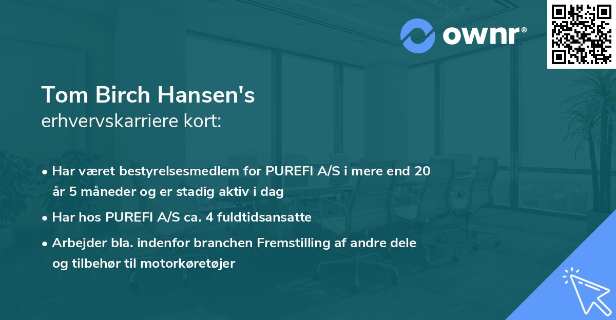Tom Birch Hansen's erhvervskarriere kort