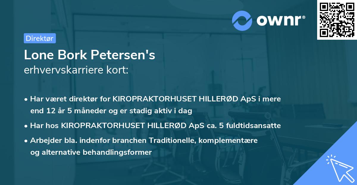 Lone Bork Petersen's erhvervskarriere kort